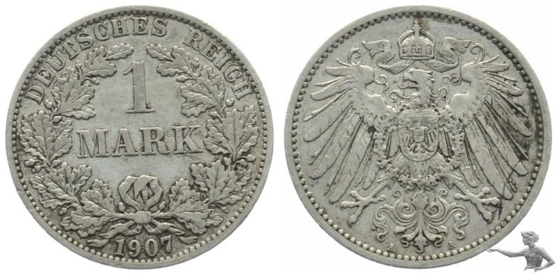 Kaiserreich 1 Mark 1907 A - Silber